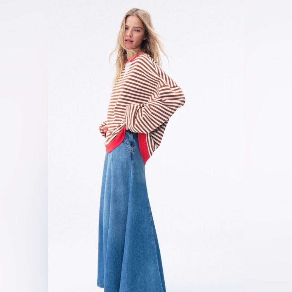 Free People Classic Oversized Striped Crewneck Sweatshirt we the free - Picture 4 of 4